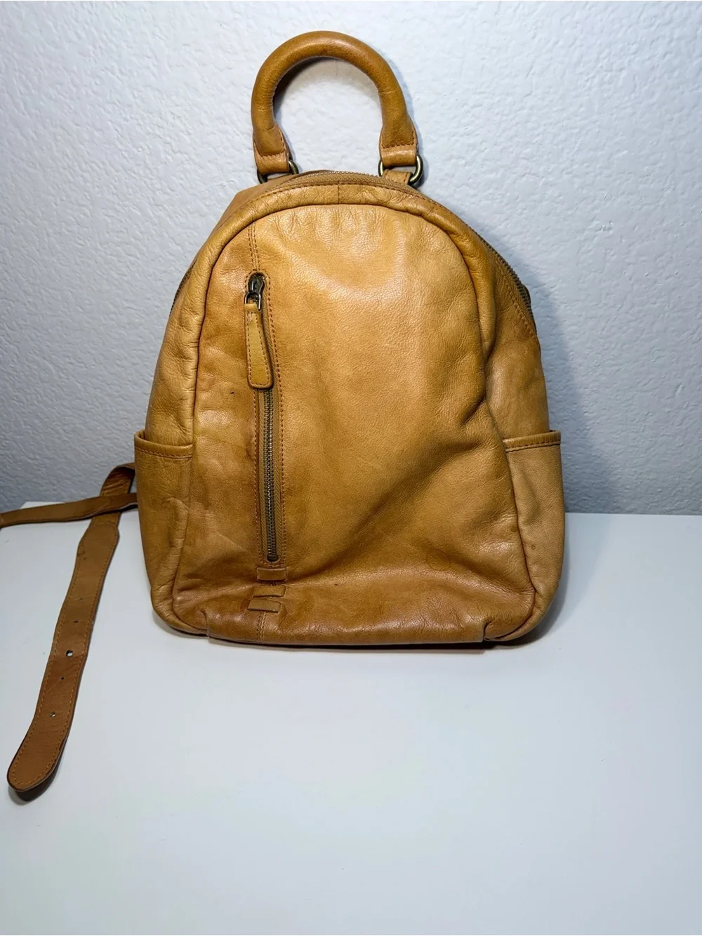 Mustard Yellow Leather Mini Backpack